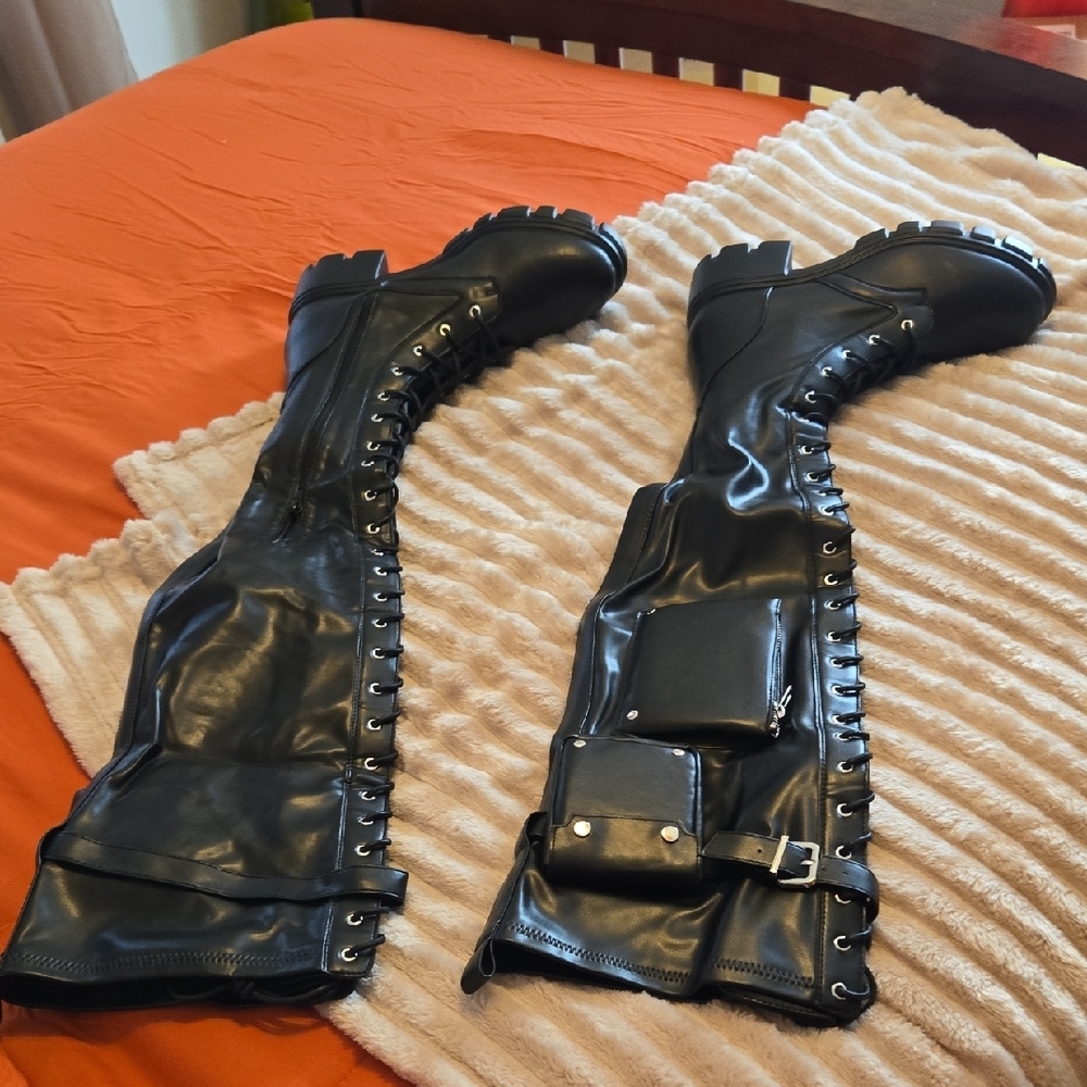 Black Lace-Up Knee-High Boots🖤NEW  🖤 SIZE 10 - Picture 10 of 12